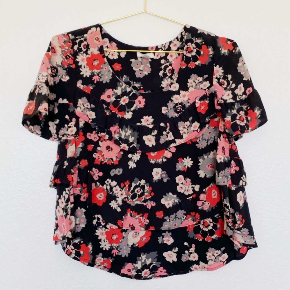 JOIE Ruffle Layered Floral Blouse SZ M